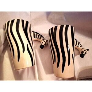 Vint~ZEBRA~3D~HEAD~Handle~LATTE~Tall~ANIMAL MUG~Hand Painted~BLACK&WHITE~Stripes